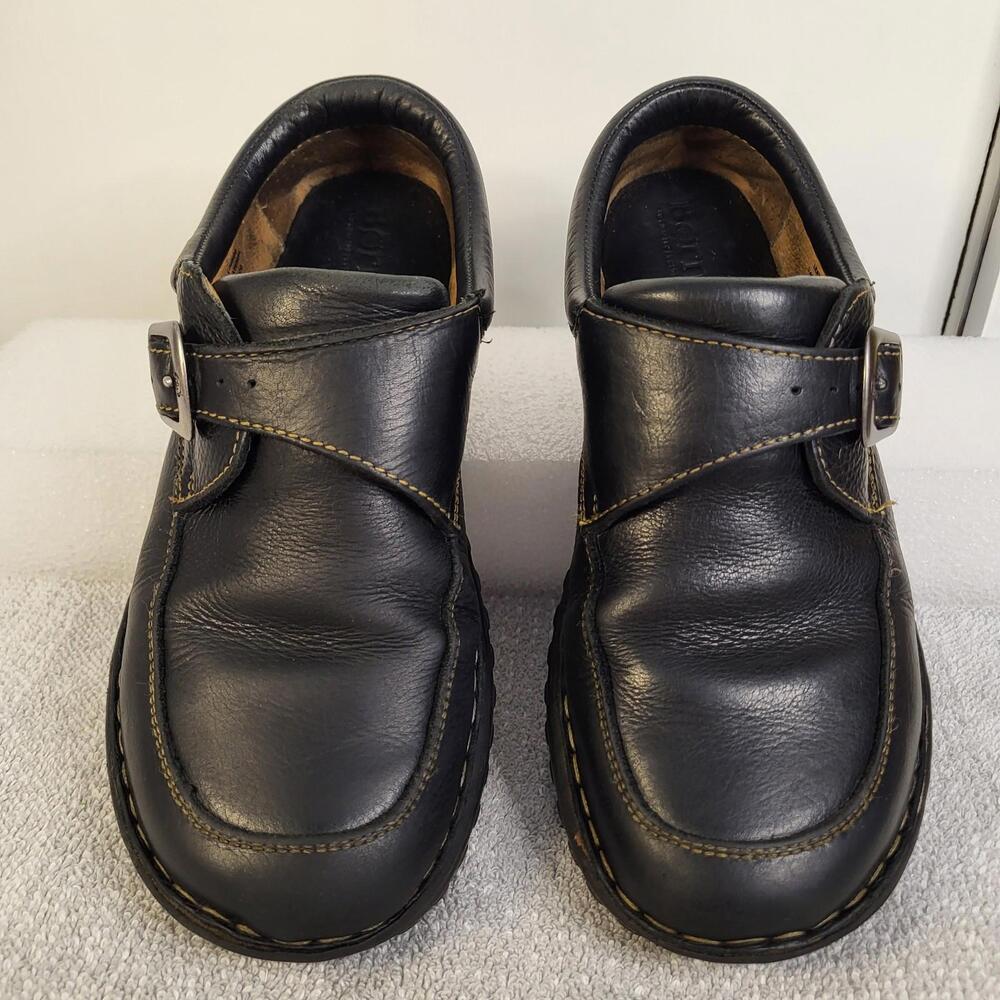 Born black leather slip-on loafers with a monk strap with buckle women's 9M